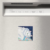 Chat blanc sur aimant à courtepointe fleurie (In Situ (Lave-vaisselle))