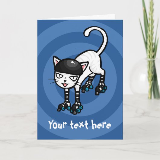 Chat blanc sur rollerskates modèle personnalisable (Devant)
