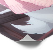 Chat blanc tenue rose Art mural de manga d'automne (Coin)