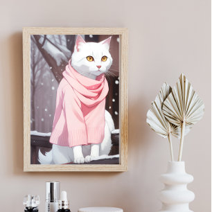 Chat blanc tenue rose Art mural Manga Automne Hive