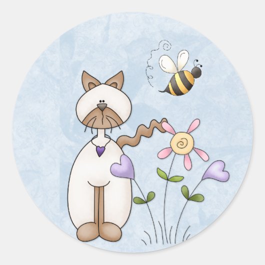 Chat blanc Whimiscal avec Stickers Fleurs (Devant)