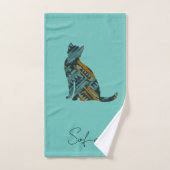 Chat bleu et or turquoise Abstrait (Serviette à main)