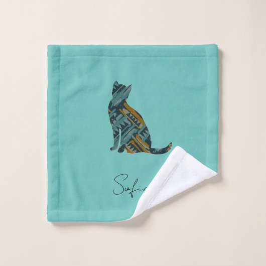 Chat bleu et or turquoise Abstrait (Gant de toilette)