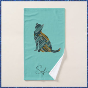 Chat bleu et or turquoise Abstrait