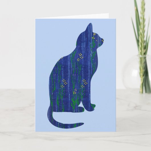 Chat bleu floral sur la carte Bleu Art Note (Devant)