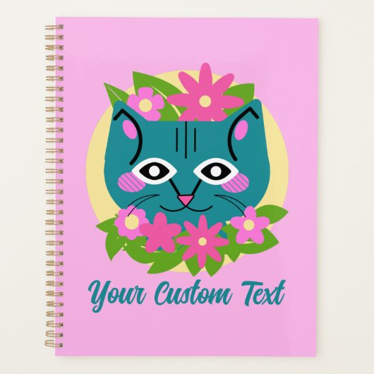 Chat bleu personnalisable avec fleurs roses (Devant)