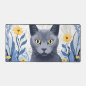 Chat Bleu Russe Fleurs Jaunes (Recto)