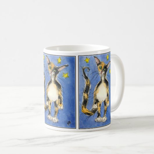 Chat bleu triple sur la tasse étoilée (Devant droit)
