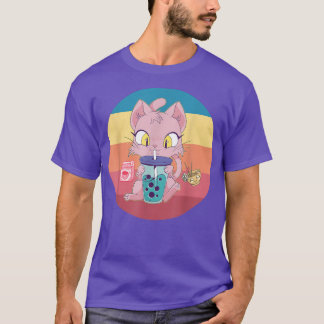 Chat Boba Buble Tea Tshirt Anime Kawaii Neko Straw