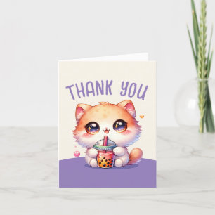 Chat Boire Boba Cute Bubble Tea Carte de remerciem