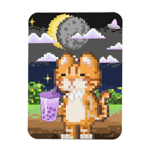 Chat Boire Boba Tea UFO Eclipse Magnet (Vertical)