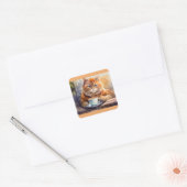 Chat Boire Café Stickers Carré (Enveloppe)