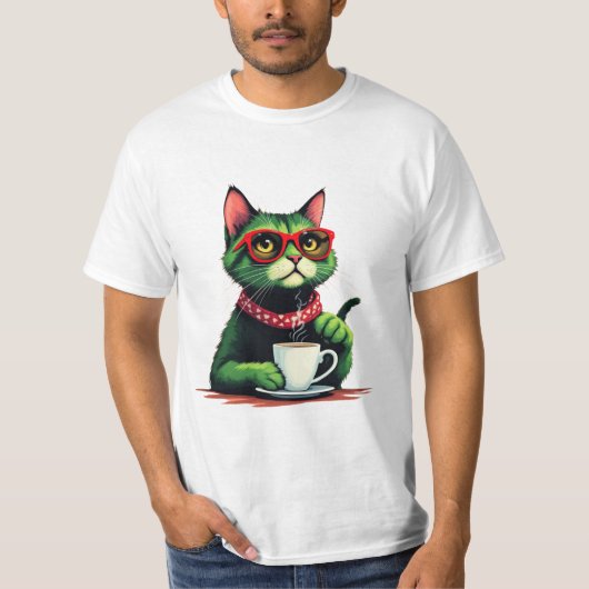 Chat boire du café T-shirt (Devant)