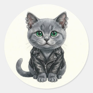 Chat britannique bleu punk en autocollant de veste