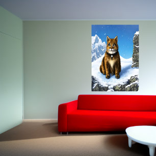 Chat Brown dans la neige   AI Art Poster