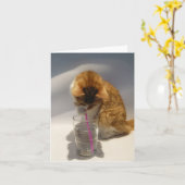 Chat buvant de la carte de note de blanc de paille (Fleur jaune)
