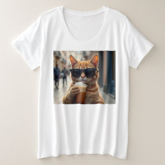 Chat buvant du café dans une rue