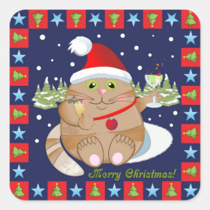 Chat buvant un cocktail + texte autocollant de Noë