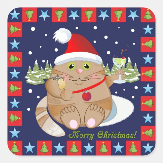 Chat buvant un cocktail + texte autocollant de Noë (Devant)