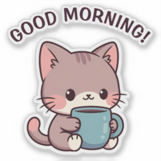 Chat Café du Matin – Autocollant Adorable pour les