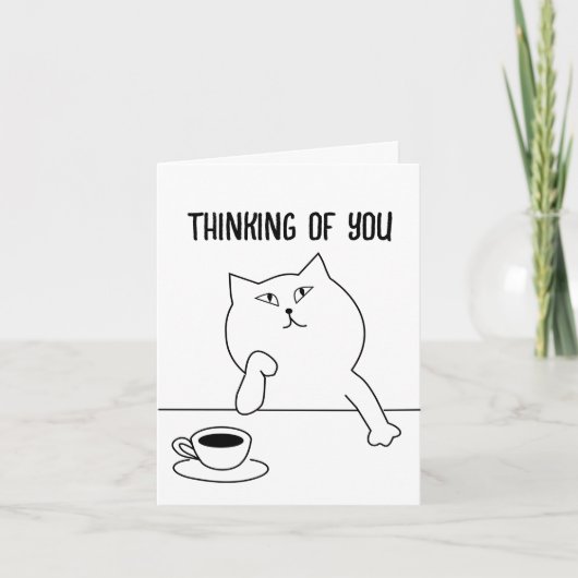 CHAT CAFÉ, PENSANT À VOUS, CARTE POUR NOTES (Devant)
