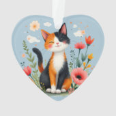 Chat Calico souriant dans le jardin fleuri (dos)