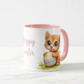 Chat caricature mignonne serrant la Mug d'oeufs de (Devant droit)