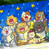 Chat Carol Chanteurs carte de voeux par Nicole Jan
