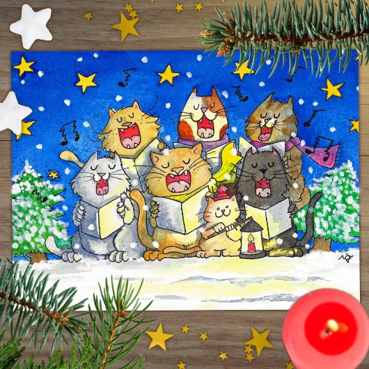 Chat Carol Chanteurs Carte postale Drôle et mignon