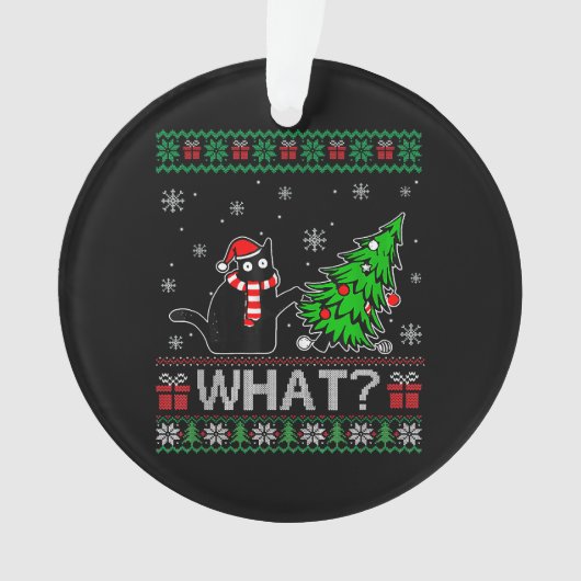 Chat Ce Chat Noir Drôle Poussant Arbre De Noël (devant)