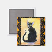 chat chaton noir, dentelle, aimant orange (Recto/Verso)