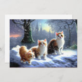 Chat, Chats dans la neige Carte de Noël (Devant / Derrière)