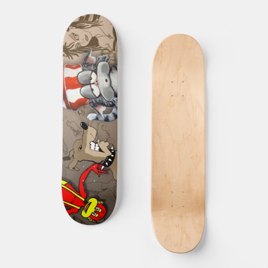 Chat Chien Monkey Girl Cartoon Skateboard Deck (Recto)