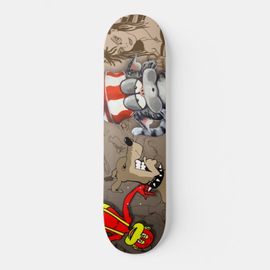 Chat Chien Monkey Girl Cartoon Skateboard Deck (Recto)