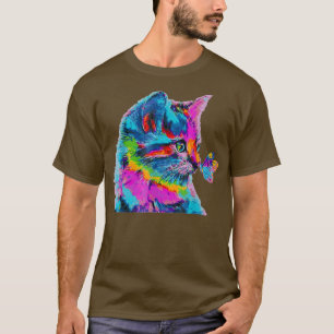 Chat coloré et papillon Tshirt Cute Kitten Animal