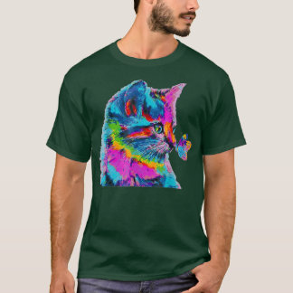 Chat coloré et papillon Tshirt Cute Kitten Animal 