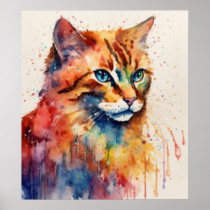 Chat coloré Silhouette Aquarelle Poster murale