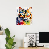 Chat coloré Silhouette Aquarelle Poster murale (Bureau à domicile)
