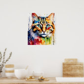 Chat coloré Silhouette Aquarelle Poster murale (Cuisine)