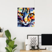 Chat coloré Silhouette Aquarelle Poster murale (Bureau à domicile)