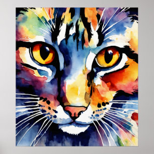Chat coloré Silhouette Aquarelle Poster murale