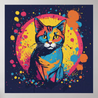 Chat coloré Silhouette Aquarelle Poster murale