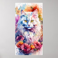 Chat coloré Silhouette Aquarelle Poster murale