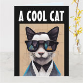 CHAT cool ANNIVERSAIRE POUR LUI LA CARTE DE RECONN (Fleur jaune)