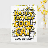 Chat cool avec carte d'anniversaire aux tons jaune (Fleur jaune)