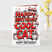 Chat cool avec carte d'anniversaire Red Shades (Fleur jaune)