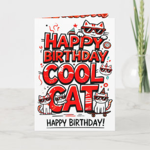 Chat cool avec carte d'anniversaire Red Shades
