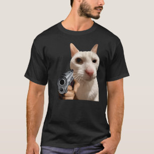 Chat Cool Avec Pistolet T-shirt Mème Drôle