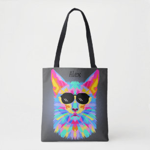 Chat cool avec sac fourre-tout lunettes de soleil