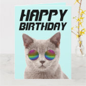 CHAT COOL D'ANNIVERSAIRE AVEC GRANDES CARTES DE LU (Fleur jaune)